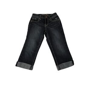 Justice Girls Jeans Size 8S Dark Wash Cuffed Hem Pockets Snap Close Lose Kids